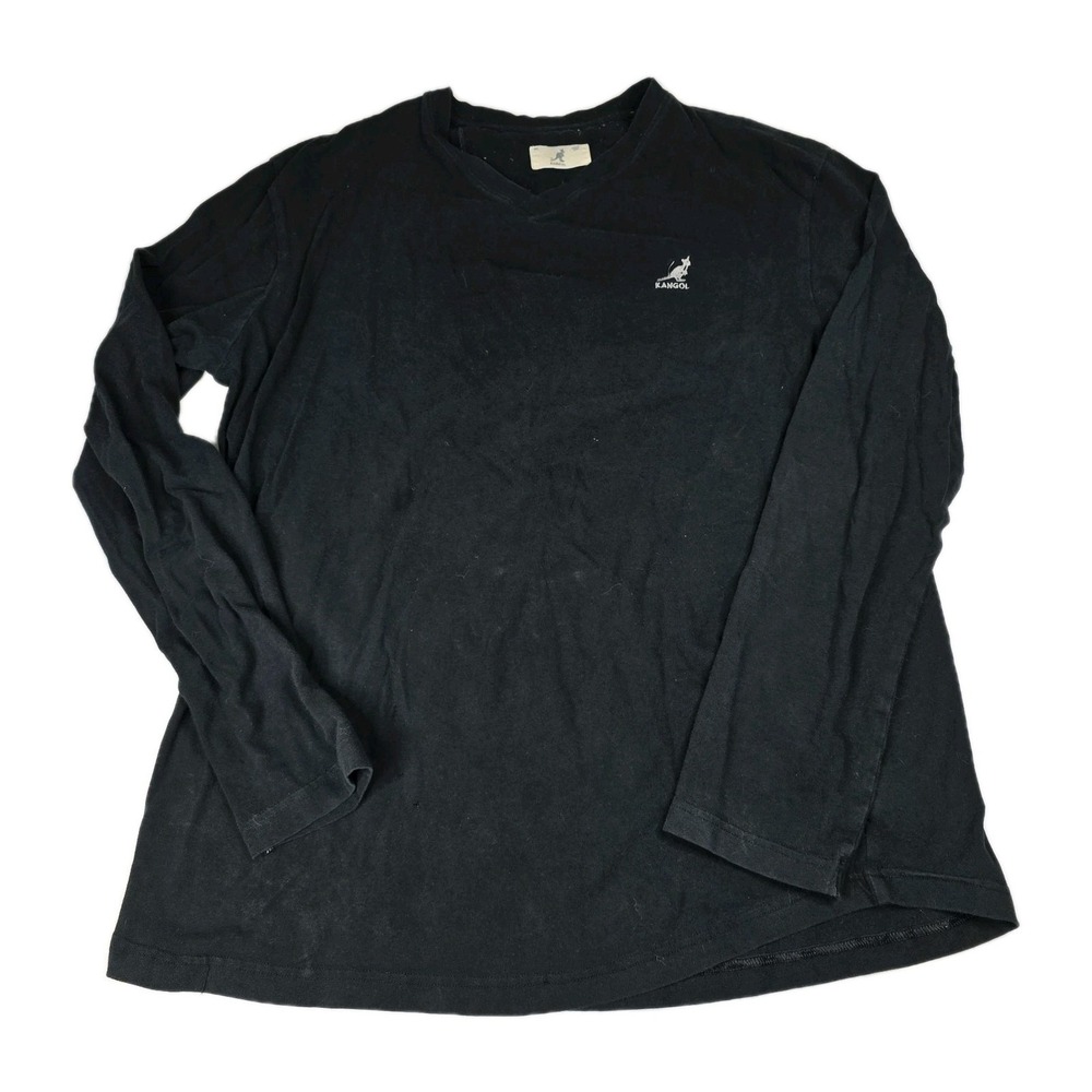 Kangol Long Sleeve T-Shirt Mens Black Logo‎ Cotton Stretch Classic Fit Medium